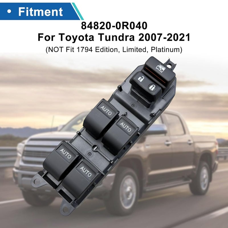 BELGEMAY Upgraded Power Window Master Switch for 2007-2021 Toyota Tundra & Sequoia – White LED Backlit, Auto Up/Down All Windows, Plug-and-Play (Excludes 1794/Limited/Platinum) [84820-0R040] - Image 2